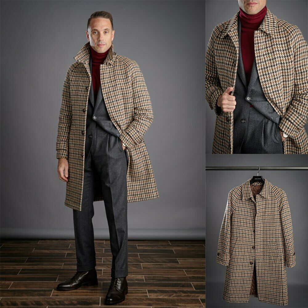 Tailored Coat Wool - ยาว Woolen Coat ศิลปะวรรณคดี Retro ลายสก๊อต