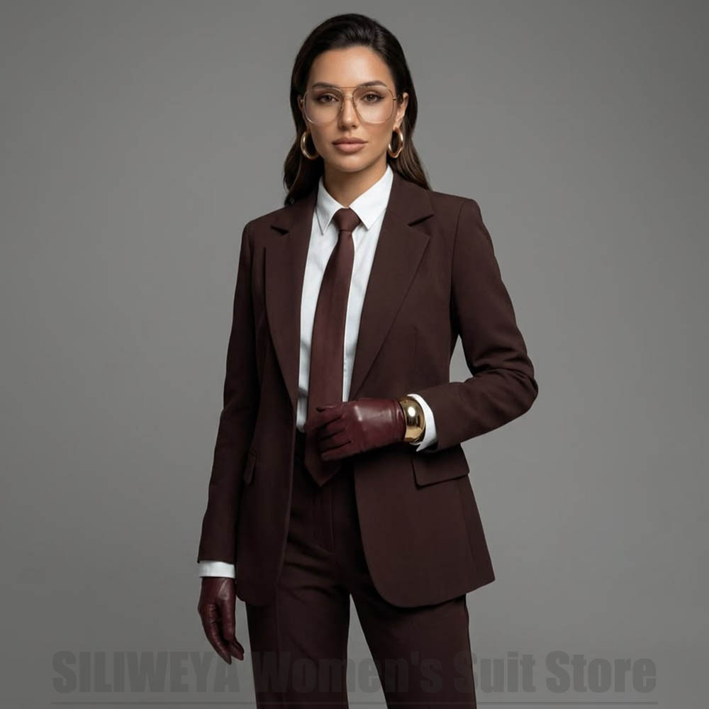 Women Formal Wear Interview - เสื้อเบลเซอร์ปกเว้าสำหรับผู้หญิง ชุดสูทสองชิ้น กางเกงขายาวเอวสูง ชุดทำงานสุดชิคสำหรับออฟฟิศ ธุรกิจ การสัมภาษณ์