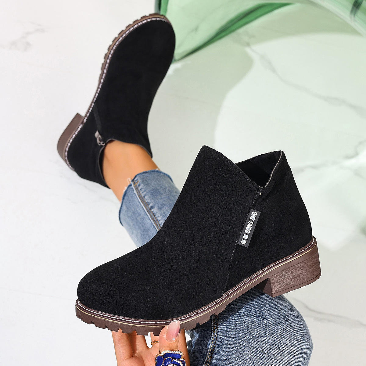 Women Formal Wear Heels - รองเท้าบูทข้อเท้าผู้หญิงสำหรับฤดูใบไม้ร่วงและฤดูหนาว ซิปด้านข้าง ส้นหนา ใส่สบาย ทันสมัย เหมาะสำหรับลุคสบายๆ