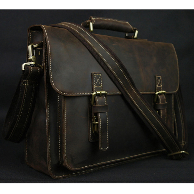 Structured Handbag Work - กระเป๋าเอกสารผู้ชายวินเทจหนังแท้เครซีฮอร์สกระเป๋าใส่แล็ปท็อป15 
