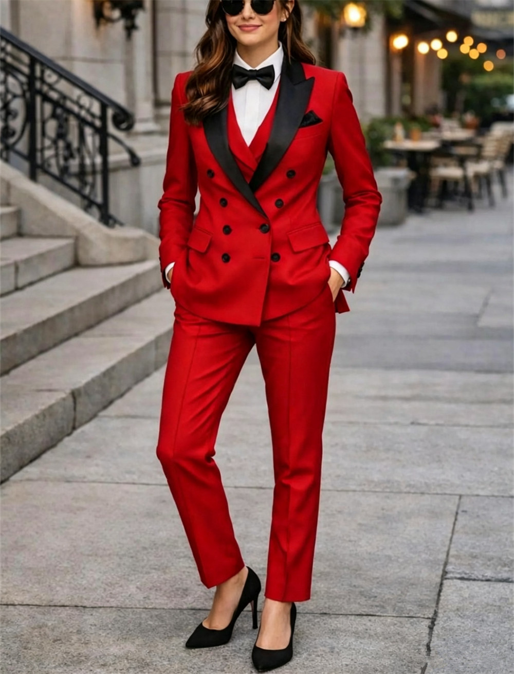 Women Formal Wear Vest - ชุดสูทผู้หญิงแบบกระดุมสองแถว 3 ชิ้น ตัดเย็บตามสั่ง ชุดสูทผู้หญิงสำหรับงานทางการ งานปาร์ตี้