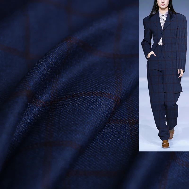 Tailored Coat Wool - Redraspberry ผ้าวูลลายสก๊อตสีน้ำเงินสำหรับผู้หญิงโซฟาหนัง PU ฤดูใบไม้ร่วงสูทการตัดเย็บแจ็คเก็ตตัดเย็บฟรีพิน