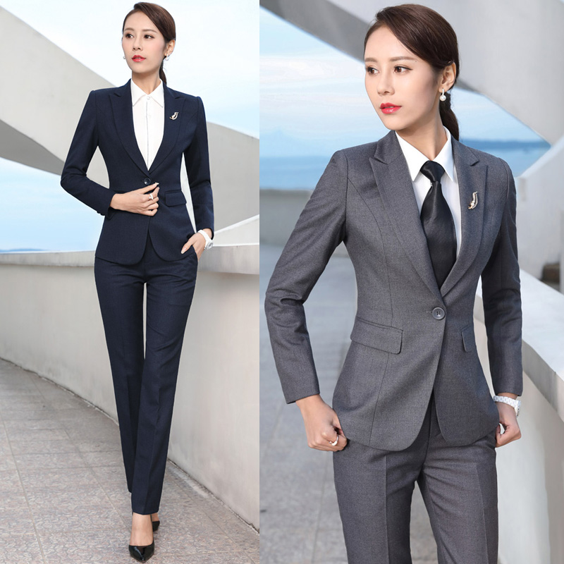 Women Formal Wear Interview - ฤดูใบไม้ผลิและฤดูใบไม้ร่วงรุ่นเกาหลีธุรกิจสวมใส่บางสูทแขนยาวชุดสูทสีทึบสำนักงานชุดสัมภาษณ์ชุด