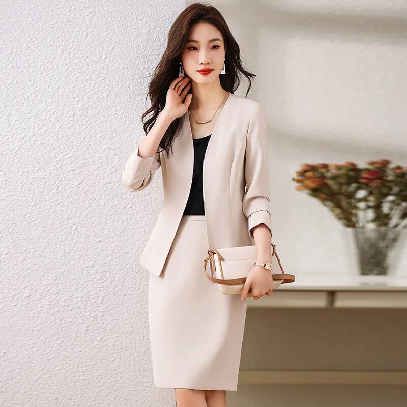 Women Formal Wear Outfits - ชุดสูทธุรกิจสตรีแบบเป็นทางการพร้อมกระโปรงและเสื้อแจ็คเก็ต สไตล์ OL เสื้อเบลเซอร์มืออาชีพสำหรับผู้หญิง สไตล์ OL