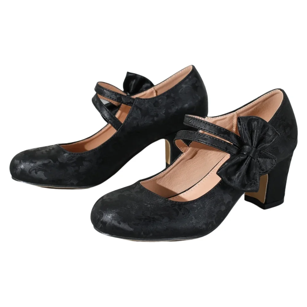 Women Formal Wear Heels - รองเท้าผู้หญิงไซส์ใหญ่ แบบมีโบว์ สไตล์แมรี่เจน ส้นหนา ใส่ได้ทั้งลำลอง ออกงาน
