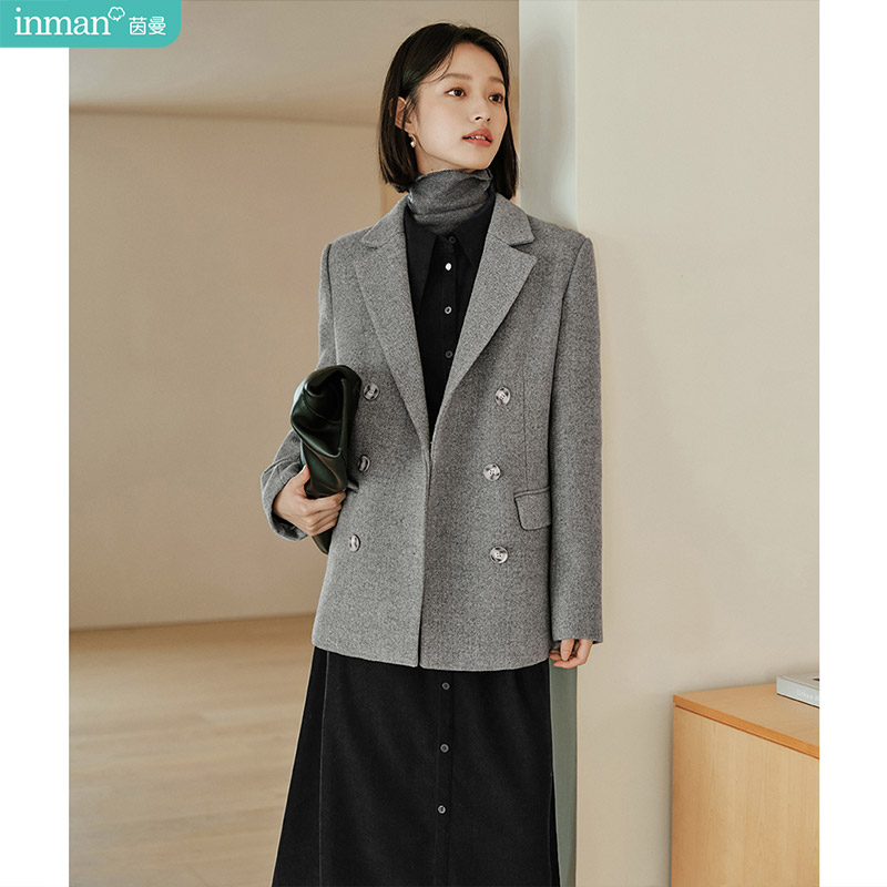 Tailored Coat Wool - Inmanด้านในเบาะWool Blend Coat 2025 ฤดูหนาวผู้หญิงใหม่สไตล์สั้นไหล่ปกติขนาดเล็กTailored Blazer