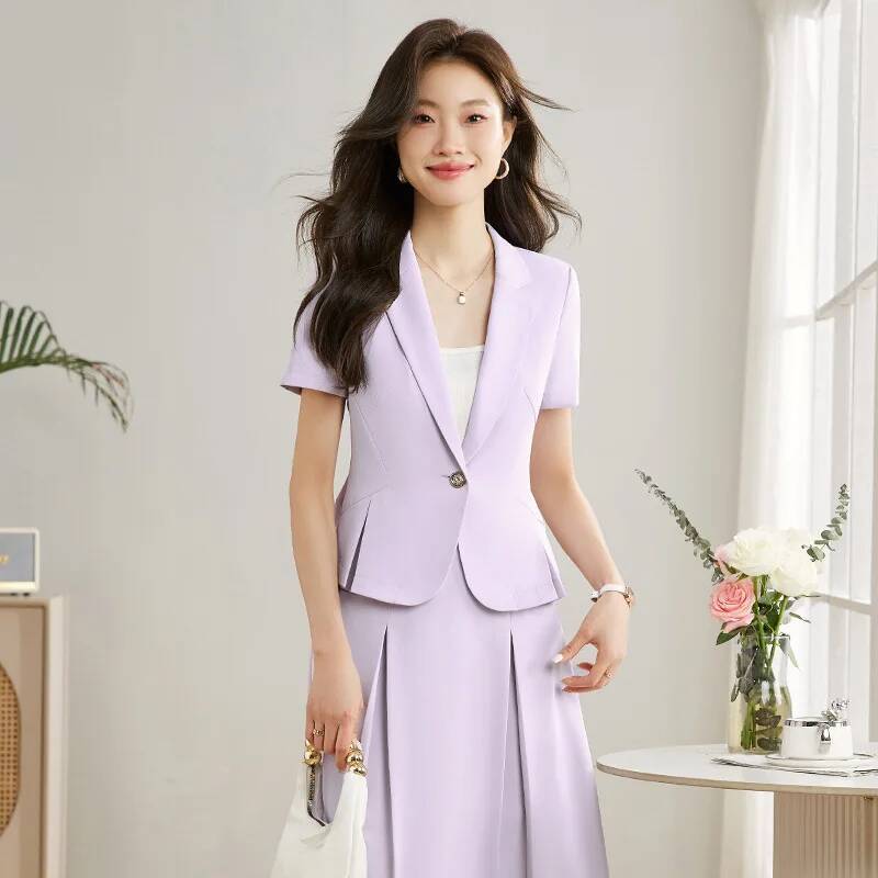 Women Formal Wear Interview - ชุดสูทธุรกิจแบบเป็นทางการที่สง่างามพร้อมกระโปรงและเสื้อสำหรับฤดูร้อน ชุดทำงานสำหรับพนักงานออฟฟิศมืออาชีพ เสื้อเบลเซอร์สำหรับงานสัมภาษณ์งาน