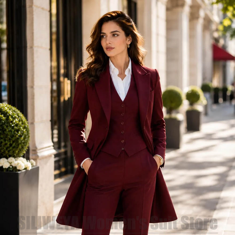 Women Formal Wear Vest - ชุดสูทผู้หญิง 3 ชิ้น ดีไซน์หรูหรา ปกแหลม กระดุมแถวเดียว