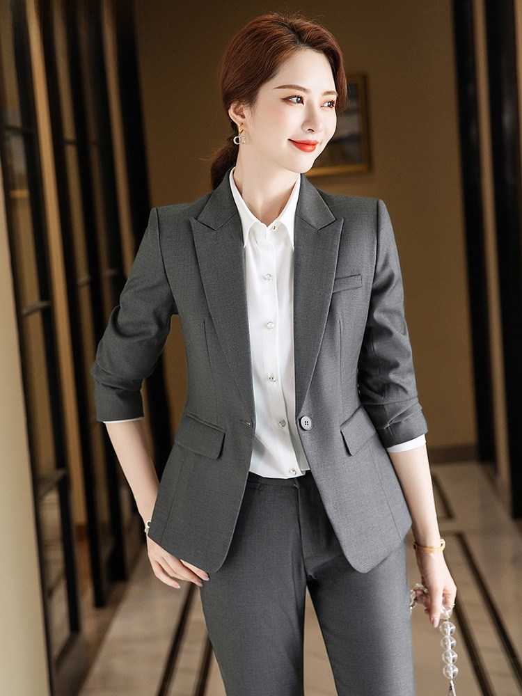 Women Formal Wear Interview - ชุดสูทสีเทาสำหรับผู้หญิงฤดูใบไม้ผลิฤดูใบไม้ร่วงระดับไฮเอนด์ผู้จัดการโรงแรมชุดทำงานแฟชั่นการเดินทางอย่างมืออาชีพการสัมภาษณ์ชุดทางการ