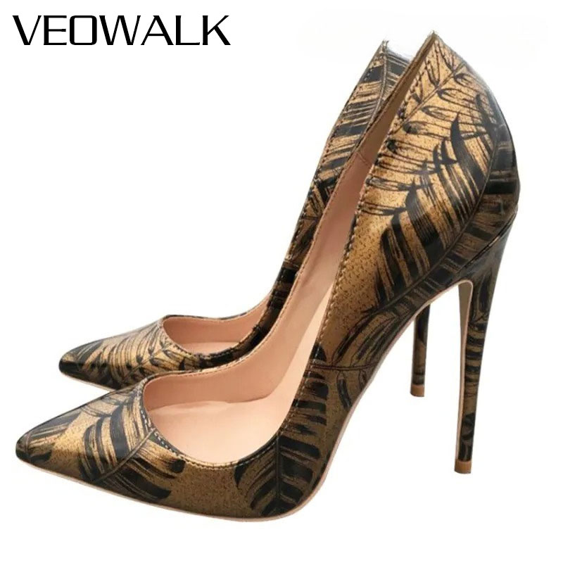 Women Formal Wear Heels - รองเท้าส้นสูงผู้หญิงลายเมทัลลิกสีทองของวีโอวอล์คพิมพ์ลายดอกไม้สีดำรองเท้าส้นสูงปลายแหลมสำหรับงานเลี้ยงค็อกเทลชุดทางการ