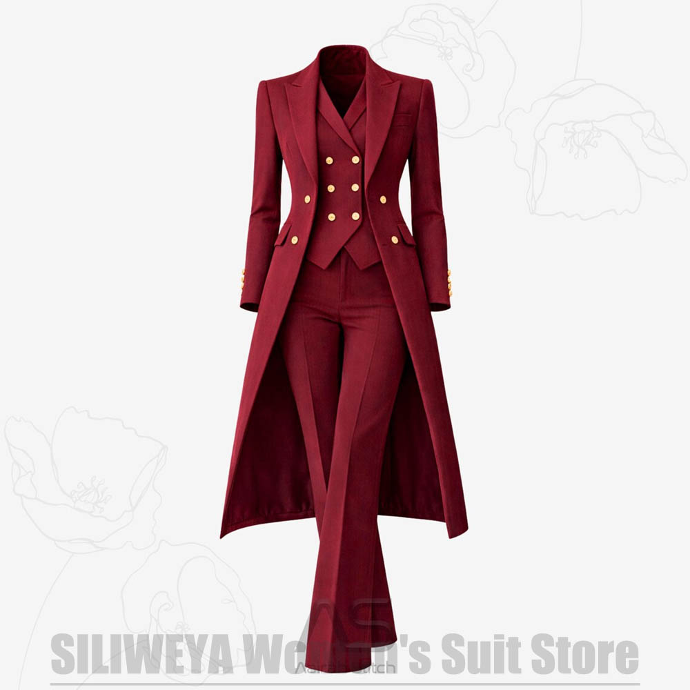 Women Formal Wear Vest - ชุดสูทผู้หญิง 3 ชิ้น แบบกระดุมสองแถว เสื้อโค้ทยาว เสื้อกั๊ก