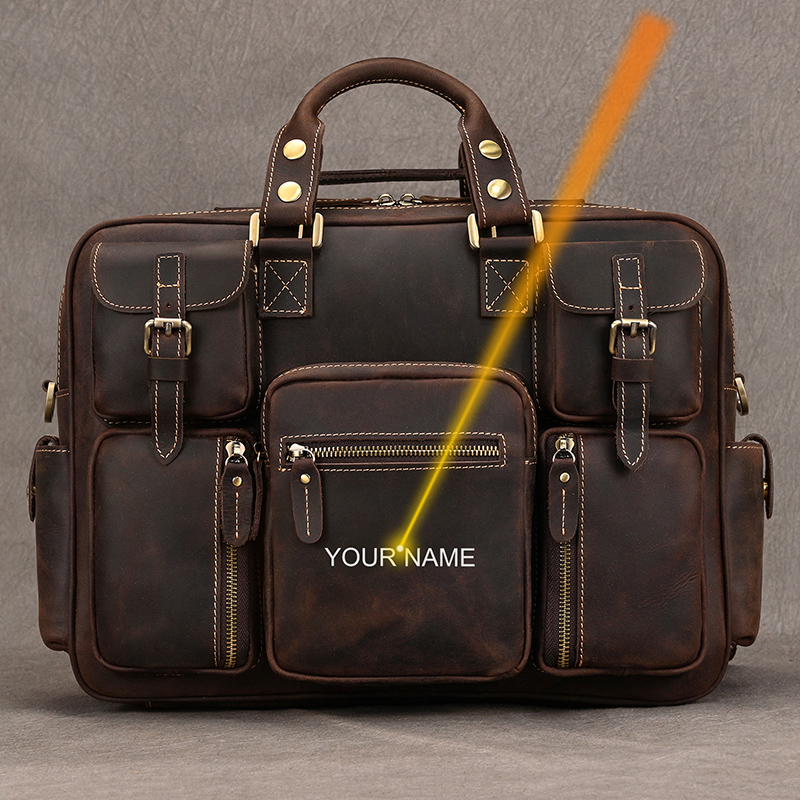 Structured Handbag Work - Luufan Vintage Crazy Horse หนังผู้ชายกระเป๋าเอกสาร 15.6