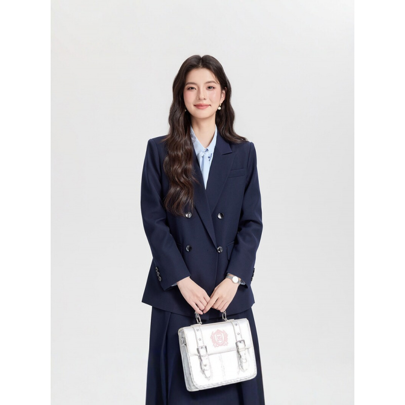 Women Formal Wear Interview - ชุดสูทผู้หญิงสีน้ำเงินกรมท่าแบบกระดุมสองแถว รุ่นใหม่ปี 2026 สำหรับใส่ทำงาน สัมภาษณ์งาน ชุดทำงานทางการ