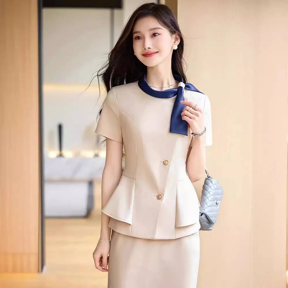 Women Formal Wear Interview - ชุดสูทลำลองแบบทางการสำหรับทำงานในออฟฟิศ ชุดเซ็ต 2 ชิ้น เสื้อและกระโปรง ชุดทำงานมืออาชีพสำหรับการสัมภาษณ์งาน