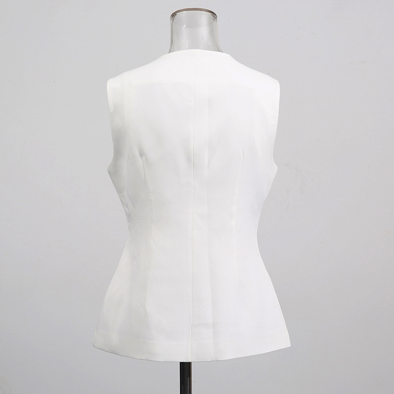 เสื้อกั๊กคอโอสีขาว กระดุมสีทอง - Women Formal Wear Vest บทวิจารณ์และราคา