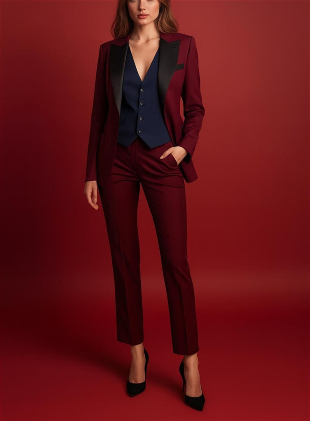 ชุดสูทผู้หญิงสีแดงเบอร์กันดีสุ - Women Formal Wear Vest บทวิจารณ์และราคา